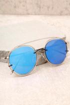 Lulus Such A Looker Silver And Blue Mirrored Sunglasses