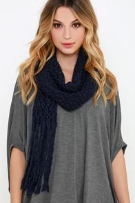 Kw Fashion Squiggle With It Navy Blue Knit Scarf
