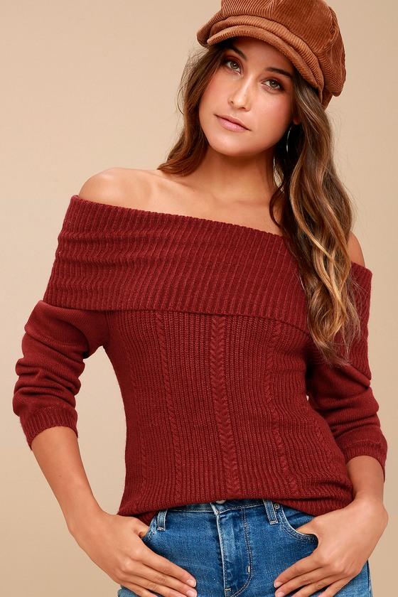 Black Swan | Chloe Wine Red Knit Off-the-shoulder Sweater | Size Large | Lulus
