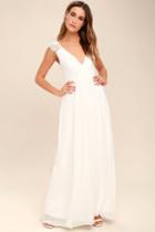 Lulus | Whimsical Wonder White Lace Maxi Dress | Size Small | 100% Polyester