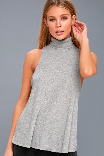 Free People Topanga Grey Sleeveless Turtleneck Top | Lulus