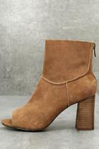Sbicca Rozene Tan Suede Leather Peep-toe Ankle Booties