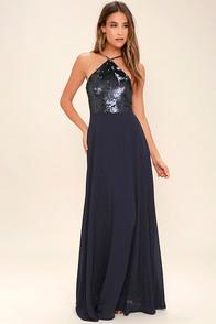 Lulus The Best Part Navy Blue Sequin Maxi Dress
