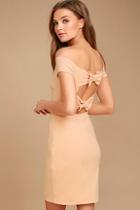Lulus Bow-getter Peach Off-the-shoulder Bodycon Dress