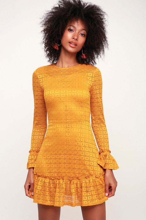 The Fifth Label Symbols Mustard Yellow Lace Long Sleeve Dress | Lulus