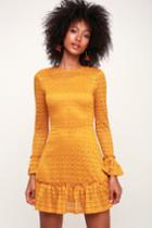 The Fifth Label Symbols Mustard Yellow Lace Long Sleeve Dress | Lulus