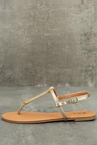 Qupid Cameron Gold Distressed Flat Sandals