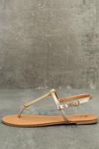 Qupid Cameron Gold Distressed Flat Sandals