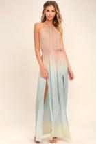 Lulus | Sweet Sunset Blush Pink Dip-dye Maxi Dress | Size Small | 100% Rayon