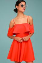 Waterfront Coral Red Off-the-shoulder Skater Dress | Lulus