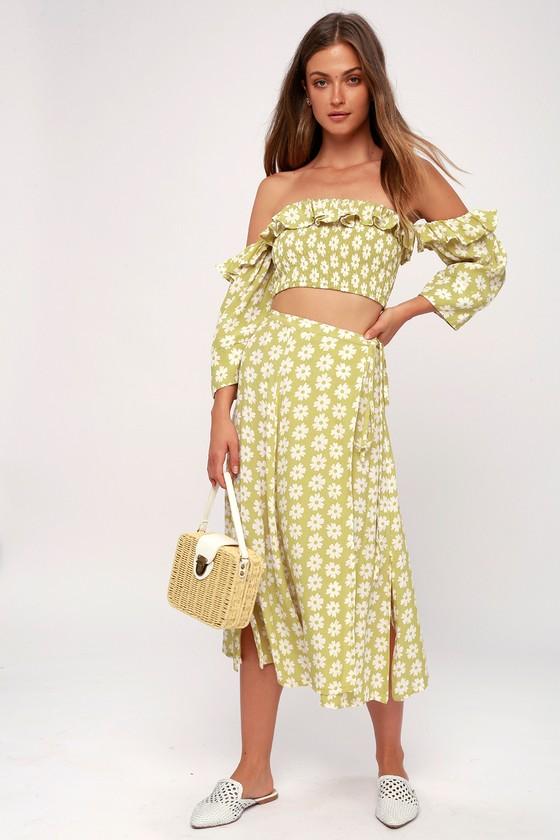 Faithfull The Brand Marietta Washed Green Floral Print Midi Wrap Skirt | Lulus