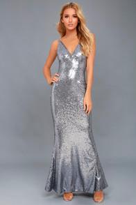 Lulus Here To Wow Gunmetal Sequin Maxi Dress