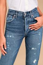 Agolde Jamie High Rise Medium Wash Distressed Cropped Jeans