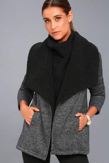 Jack By Bb Dakota Karly Black And Grey Herringbone Sherpa Coat | Lulus