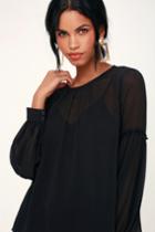 Lush Aninah Black Ruffled Long Sleeve Top | Lulus