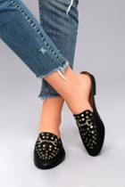 Qupid | Louisa Black Studded Loafer Slides | Size 6 | Vegan Friendly | Lulus