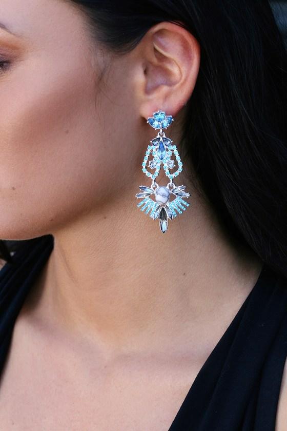 Color Me Rococo Silver And Blue Rhinestone Earrings | Lulus