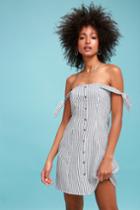 Seaside Lagoon Blue And White Striped Off-the-shoulder Dress | Lulus
