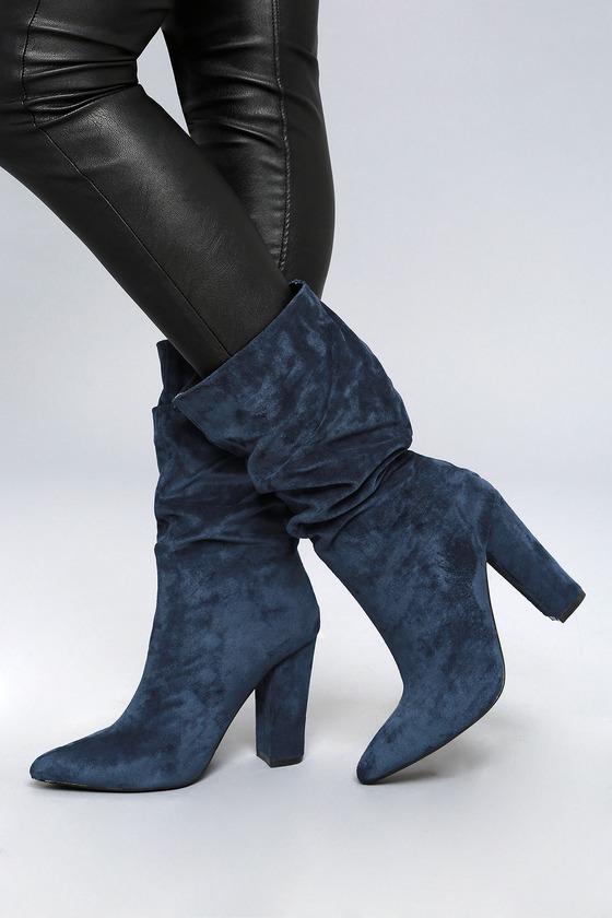 Cape Robbin Paolina Navy Slouchy High Heel Mid-calf Boots | Lulus