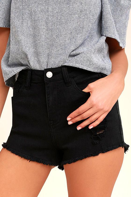On Twelfth | Echo Park Black Distressed Denim Shorts | Size 26 | Lulus
