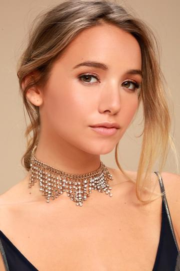 Lulus | Star Fall Gold Rhinestone Choker Necklace