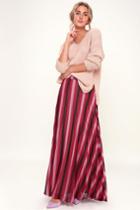Wayf Lina Berry Pink Striped Pleated Maxi Skirt | Lulus