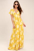 Heart Of Marigold Yellow Floral Print Wrap Maxi Dress | Lulus