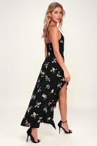 Lush California Daze Black Floral Print Ruffled Maxi Dress | Lulus