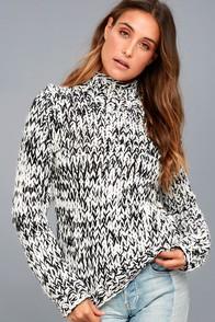 White Crow Braxton Black And White Funnel Neck Knit Sweater