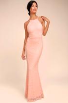 Lulus Ephemeral Allure Peach Lace Maxi Dress
