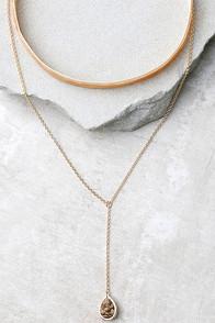 Lulus Bewitched Gold And Tan Velvet Choker Necklace Set