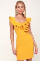 Dance Floor Diva Mustard Yellow Ruffled Bodycon Dress | Lulus