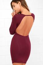 Lulus Here To Party Wine Red Long Sleeve Bodycon Dress