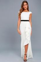 Lulus | Ballroom Bound White Off-the-shoulder Maxi Dress | Size Large | 100% Polyester