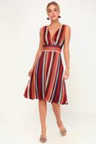 Make My Dreams Come True Burgundy Multi Striped Midi Dress | Lulus
