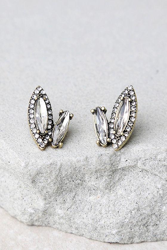 Lulus | Marquise Lights Gold Rhinestone Earrings