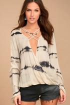 Lulus California Current Beige Tie-dye Long Sleeve Top