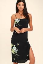 Lulus Gladiola To See Ya Black Floral Print Midi Dress