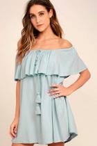 Lulus Melodic Light Blue Off-the-shoulder Shift Dress