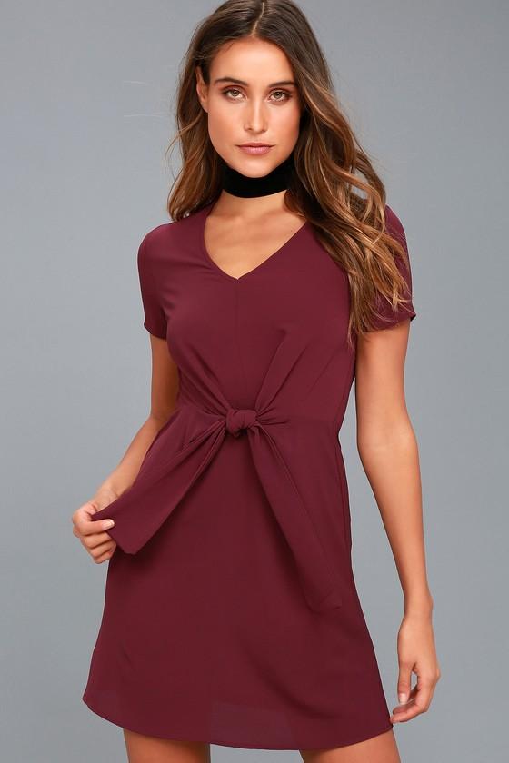 Lulus | Belong To The City Plum Purple Knotted Shift Dress | Size Large