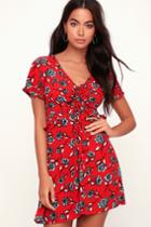 Minkpink Terrace Red Floral Print Mini Dress | Lulus