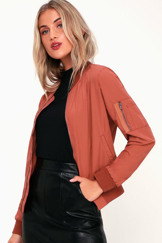 26 International She's The Bomb Rust Red Lightweight Bomber Jacket | Lulus