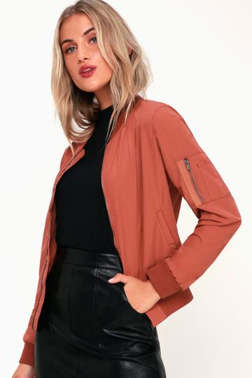 26 International She's The Bomb Rust Red Lightweight Bomber Jacket | Lulus