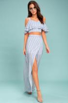 Lost + Wander | Quigley Blue Striped Maxi Skirt | Size Small | 100% Rayon | Lulus