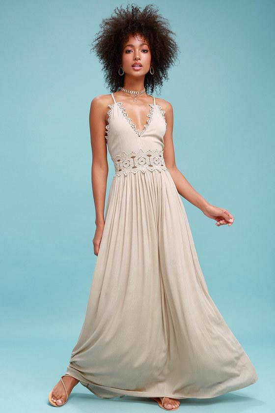 This Is Love Beige Lace Maxi Dress | Lulus