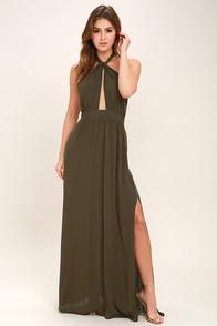 Lulus Watch Me Olive Green Maxi Dress