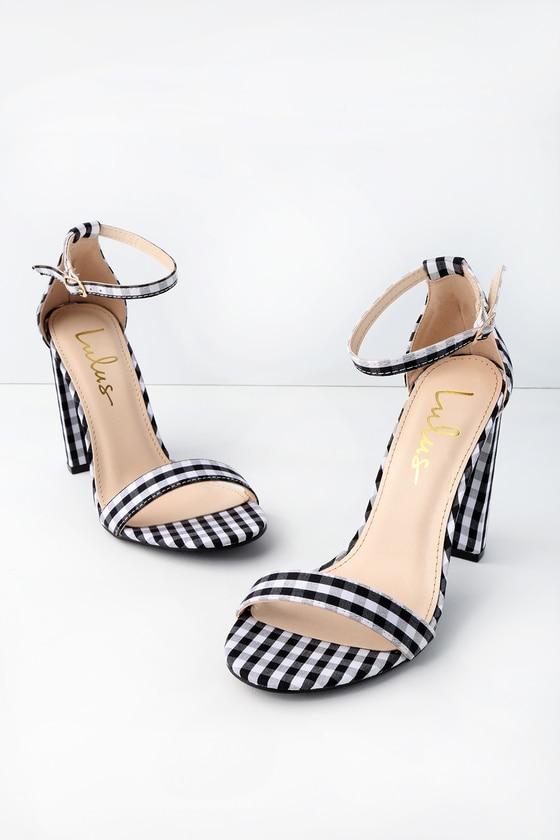 Taylor Black Gingham Ankle Strap Heels | Lulus