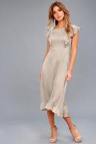 Lost + Wander Sterling Light Grey Satin Midi Dress