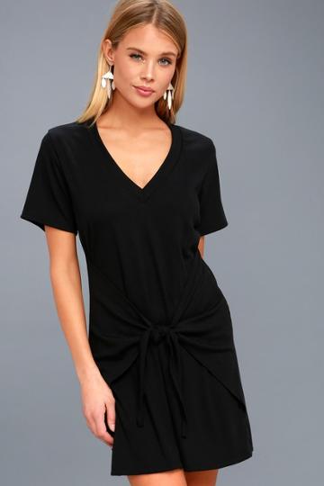 Live In Love Black Knotted Shirt Dress | Lulus
