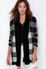 Bb Dakota Jalen Black Plaid Cardigan Sweater